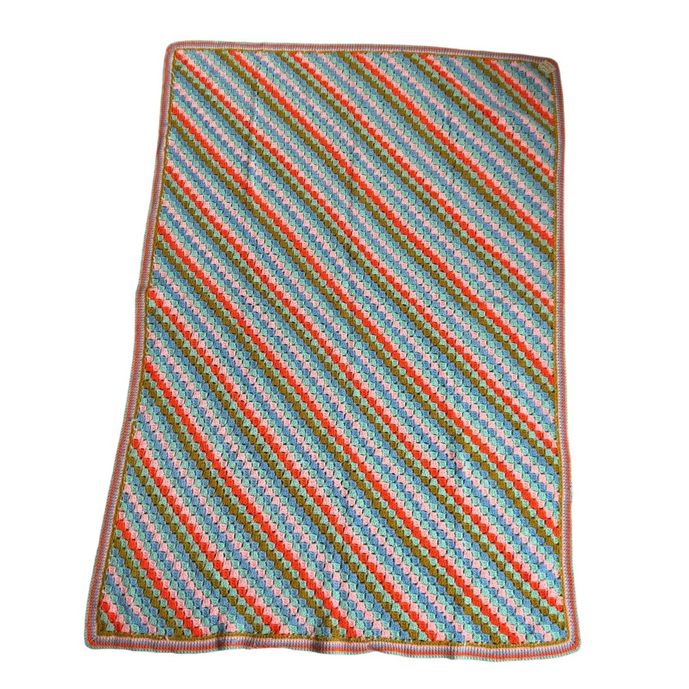 Eldean Johnson Crochet Blanket 64x46 Multicolor Boho Retro Granny Stripe Throw